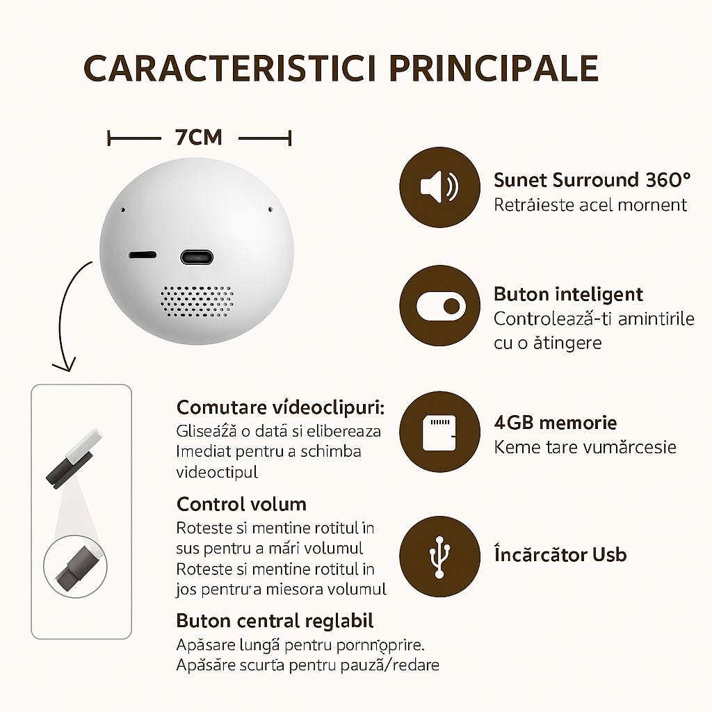 Glob LED video 360° personalizabil cu Wi‑Fi